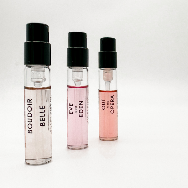 Premium Perfume Sample Set: Boudoir Belle, Eve Goes Eden, Out at the Opera | 1.5ml Vials | Discover the Essence of Elegance